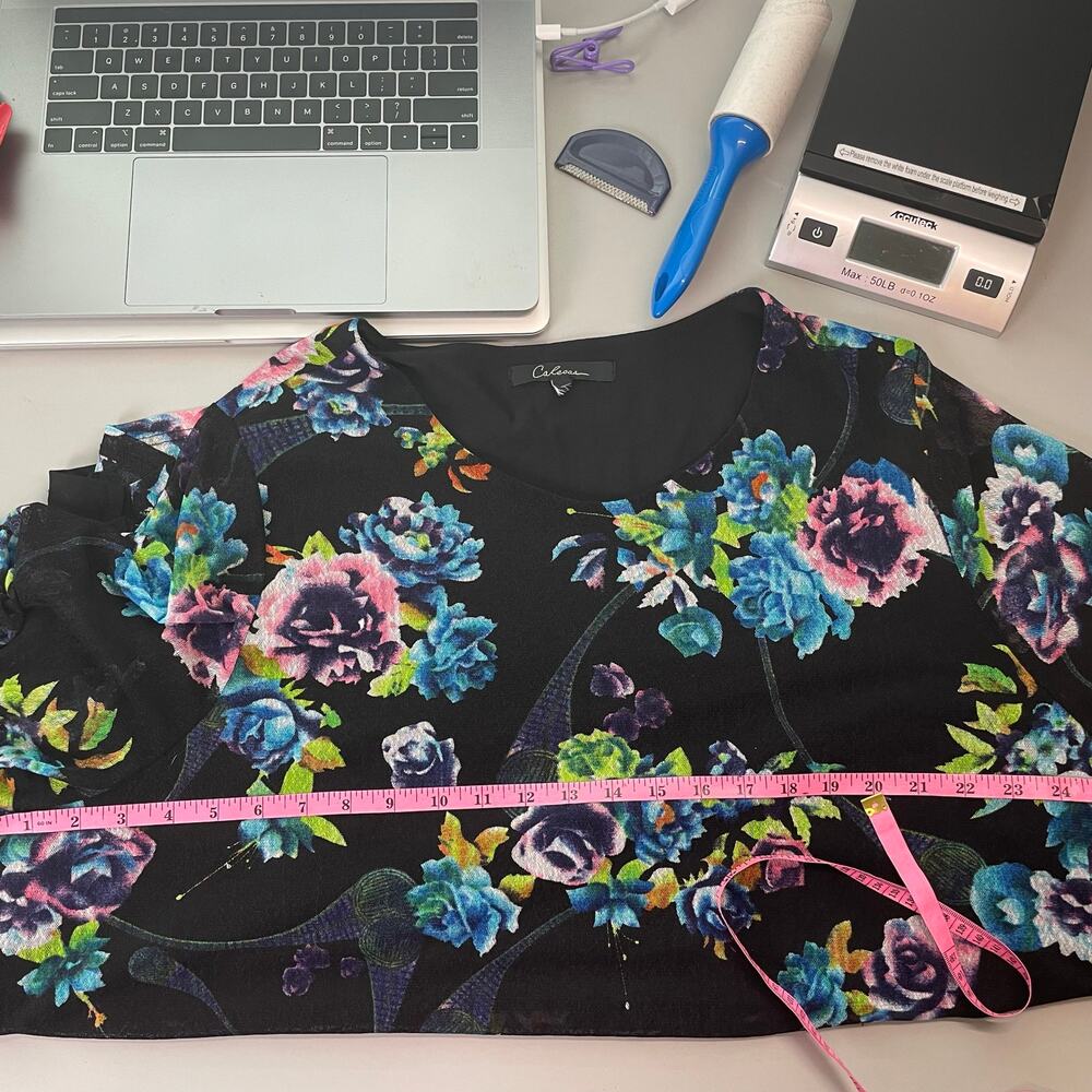 Calessa Black Floral Layer Flared Sleeve  Knit Top  *2X/3X - Picture 7 of 12